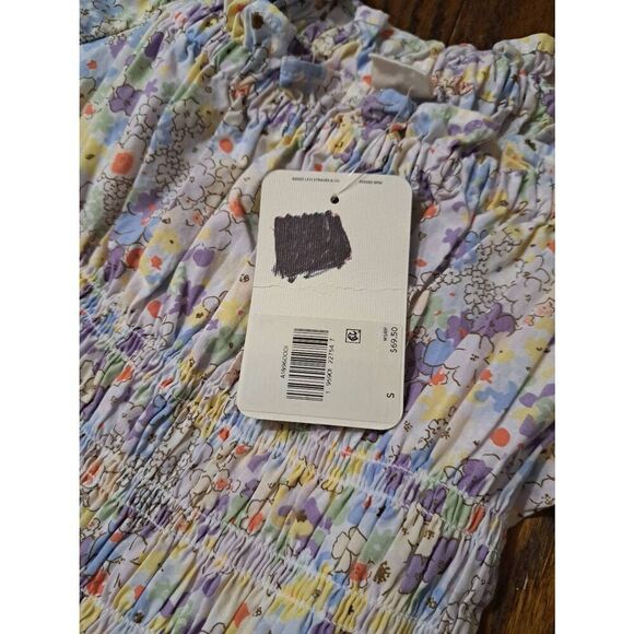 New Small Levi Off Shoulder Country Sundress Shirred Waist Puff Sleeve Dress - Picture 7 of 8